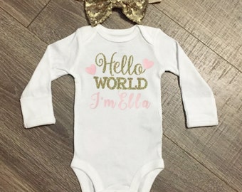 FREE SHIPPING Newborn Girl Outfit Hello by SunshineChloeCrafts