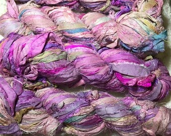 Recycled Sari Silk Ribbon Yarn / 3.5 OZ / 100Grams / 50 yards Bulky / P006