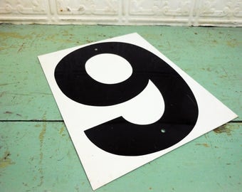 Vintage Metal Number Sign Black and White 9 and 0, Nine and Zero Sign