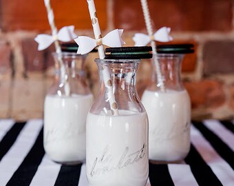 24 Glass Milk Bottles, Party Bottles, Favor Bottles, Vintage Inspired Glass Bottles, Craft Bottles, Floral Containers, Wedding Containers