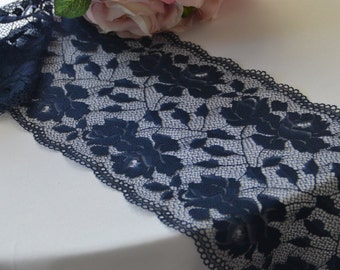 NAVY LACE Table Runner 7.5" wide Choose size 3FT -16FT , ends cut not hemmed/Navy Navy Blue Lace /Navy Wedding decor/ wedding reception