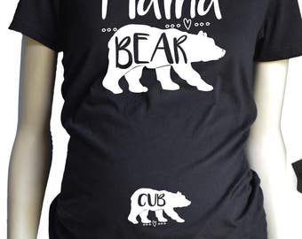 Mama Bear with Cub MATERNITY Shirt, Pregnancy T-Shirt, Maternity Fit Black or White Shirt MamaBear