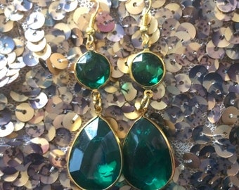 Emerald Green & Gold Teardrop Statement Earrings, green earrings, emerald earrings, bridesmaid earrings, green wedding, green jewelry