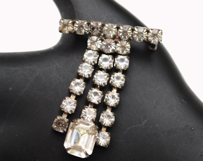 Vintage Bar Brooch - dangle articulate rhinestone - Mid Century pin