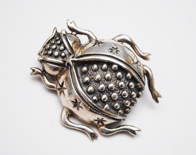 Sterling Beetle Brooch - Mexico Taxco - Silver Insect Bug pin