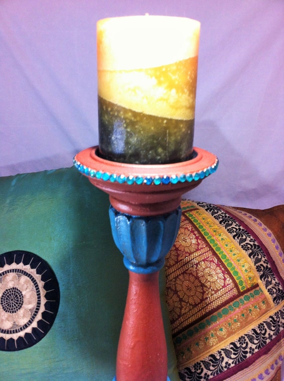 Tall Pillar Candle Holder Textured Copper Candlestick Boho