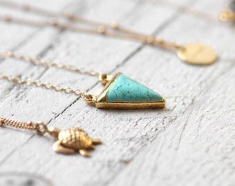 TURQUOISE TRIANGLE necklace triangular turquoise | gold