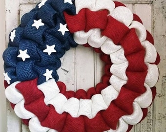 American Flag Patriotic burlap wreath