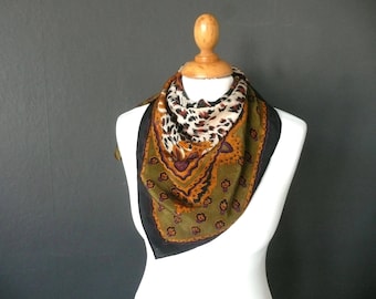 Leopard print silk scarf - black and gold silk scrf - black gold and olive green silk scarf - animal print silk scarf