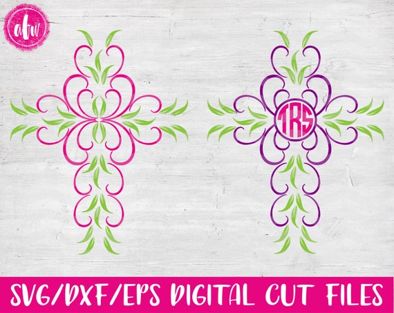 Download Vine Cross Set SVG DXF EPS Cut File Monogram Easter