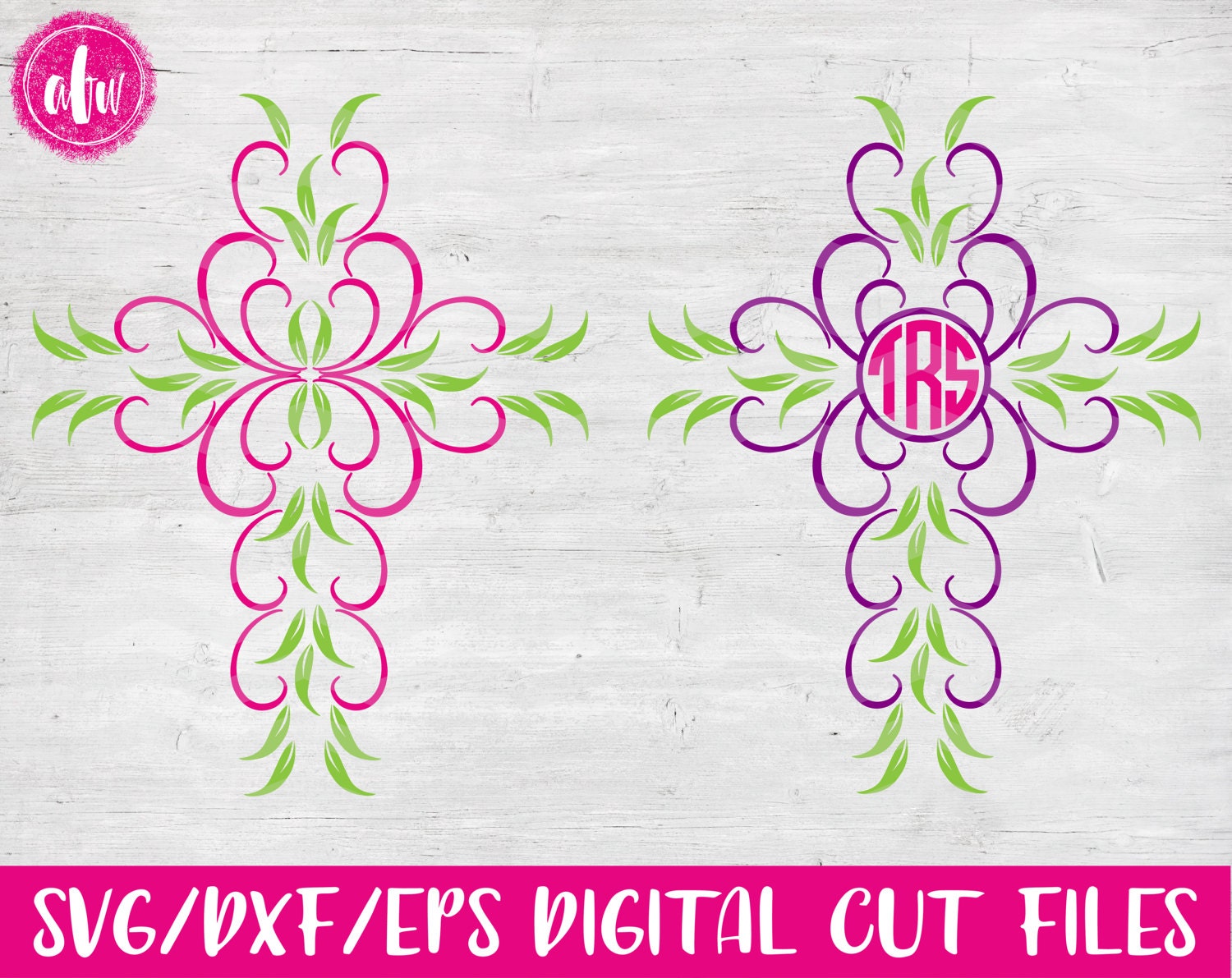 Download Vine Cross Set, SVG, DXF, EPS, Cut File, Monogram, Easter ...