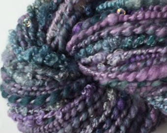 Hand Spun Art Yarn with Bfl Locks Spiral Plied with Sequins 69yds