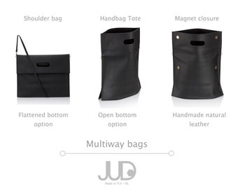 Matte black leather bag- foldover leather purse SALE Black leather handbag- foldover leather clutch - gift for her - women leather handbags