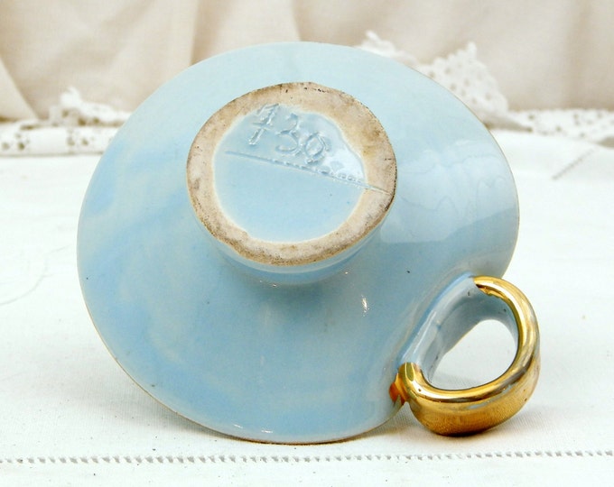 Vintage Mid Century Pale Blue and Gold Glazed Ceramic Porcelain Candle Holder / Candle Stick Retro Mid Century Modern Home Interior Lighting