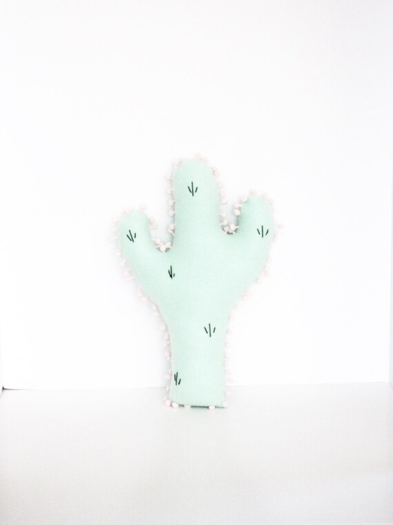 Mint And Blush Pink Cactus Pillow Fleece