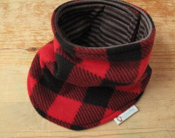 Toddler Neck Warmer, Reversible neckwarmer, velcro neckwarmer, velcro scarf, kids neck warmer, buffalo check, cache cou enfant, fleece scarf