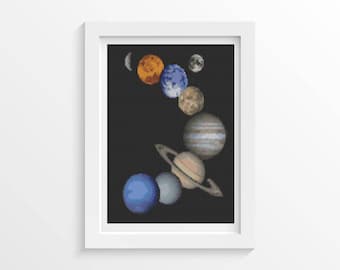 Cross Stitch Pattern PDF Solar System Cross Stitch Chart, Space Planets Instant Download (SPACE03)