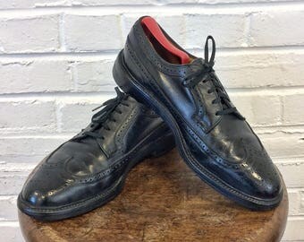 Vintaeg 1960s 1970s Florsheim Imperial Black Longwings Gunboats Wingtips. Size 9 1/2C