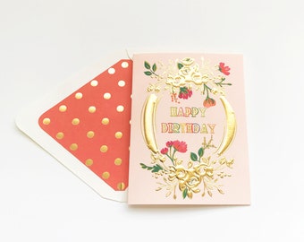 Happy Birthday Gold Emboss Cartouche