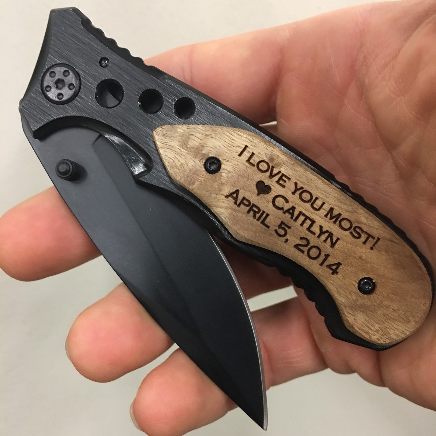 I love you more engraved pocket knife gift for boyfriend