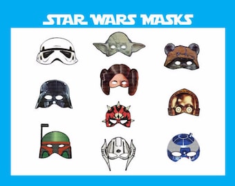 INSTANT DL- Star Wars masks - 10 masks - Digital - jedi Birthday Party -Printable