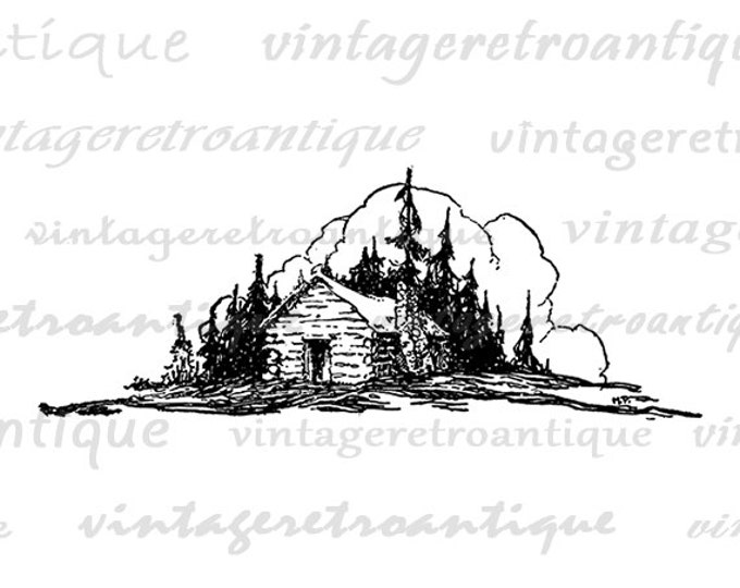 Printable Log Cabin Graphic Digital Image Download Nature Woods Forest Printable Vintage Clip Art Clipart Jpg Png Eps HQ 300dpi No.2567