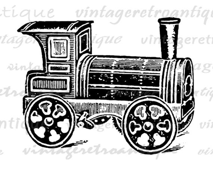 Printable Locomotive Train Graphic Digital Illustration Download Image Vintage Clip Art Jpg Png Eps HQ 300dpi No.1420