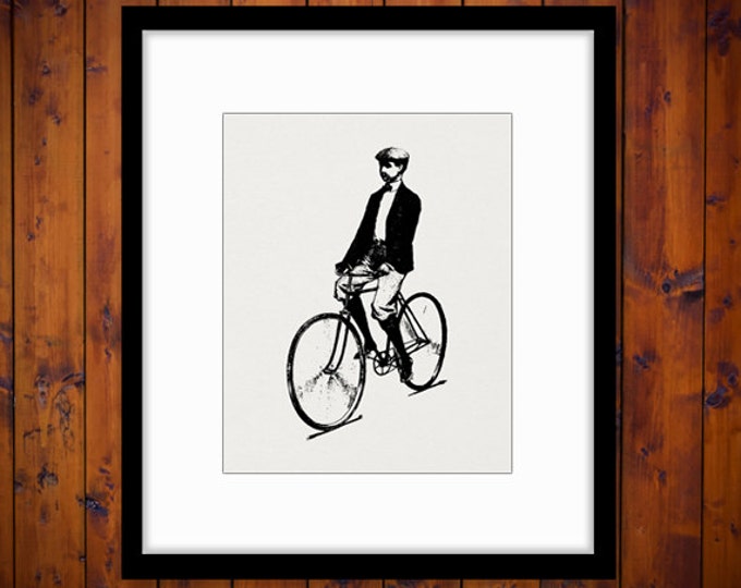 Printable Boy Riding Bicycle Image Download Bike Digital Illustration Graphic Antique Clip Art Jpg Png Eps HQ 300dpi No.3137