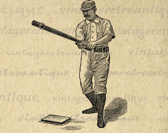 Old Fashioned Baseball Player Digital Image Printable Baseball Download Graphic HQ 300dpi No.4195