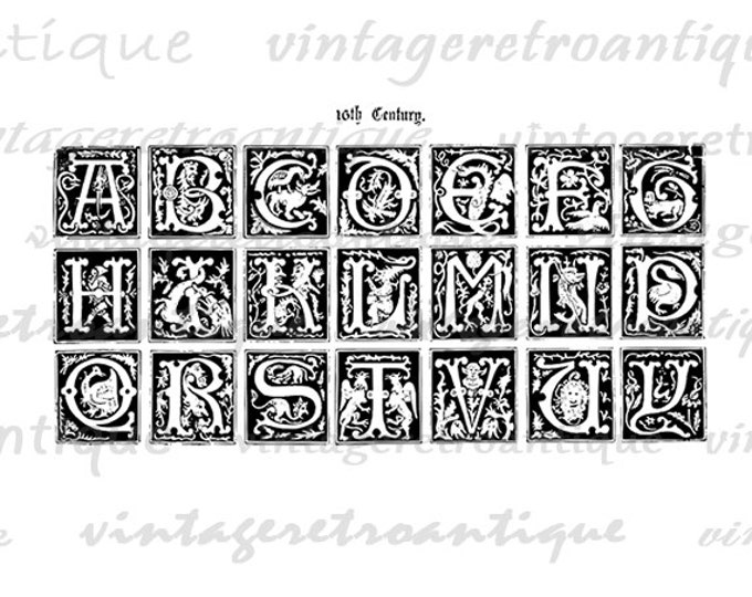 Ancient Alphabet Elegant Formal Block Letters Square Antique Gothic Digital Image Download Jpg Png Eps HQ No.410