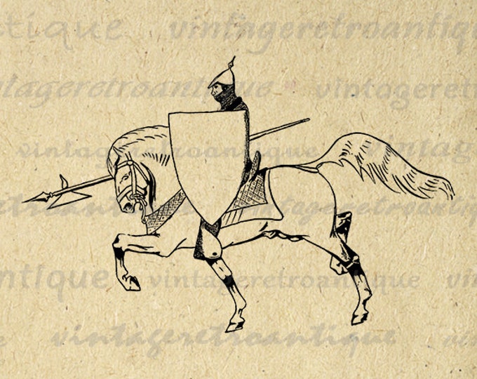 Knight on Horseback Image Printable Download Medieval Knight Graphic Digital Vintage Clip Art Jpg Png Eps HQ 300dpi No.4080