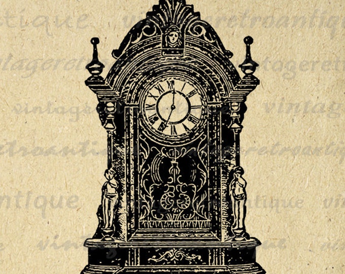 Printable Digital Antique Clock Graphic Illustration Image Download Vintage Clip Art Jpg Png Eps HQ 300dpi No.1261