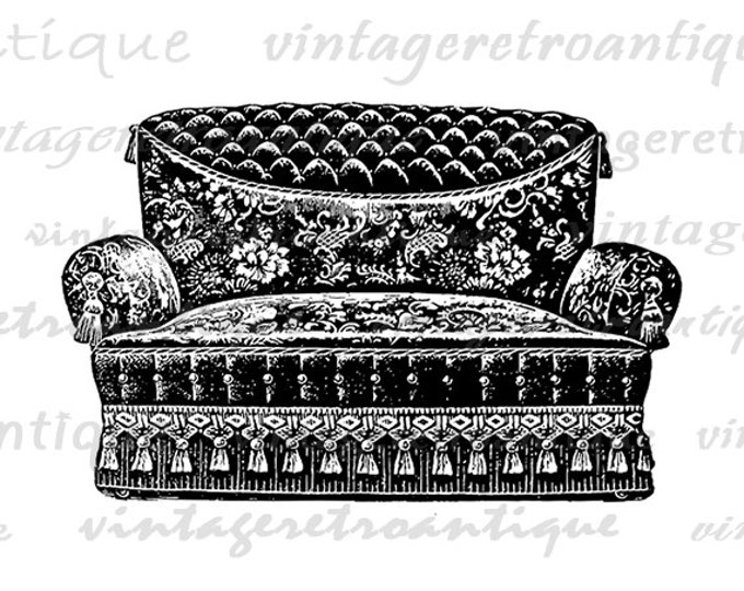 Antique Couch Graphic Printable Digital Furniture Image Download Vintage Clip Art for Transfers Printing etc HQ 300dpi No.1297