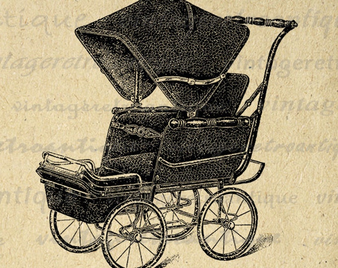 Digital Image Antique Baby Carriage Graphic Illustration Printable Download Vintage Clip Art for Transfers etc HQ 300dpi No.1084