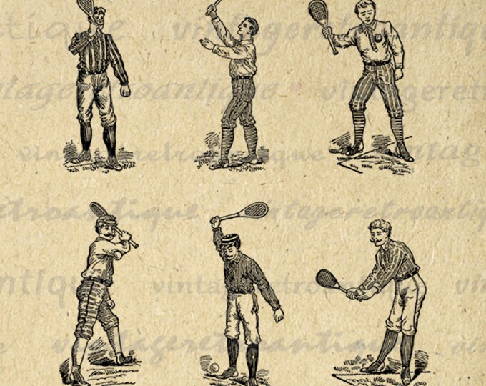 Digital Antique Tennis Player Collage Sheet Printable Download Tennis Image Graphic Jpg Png Eps HQ 300dpi No.4222