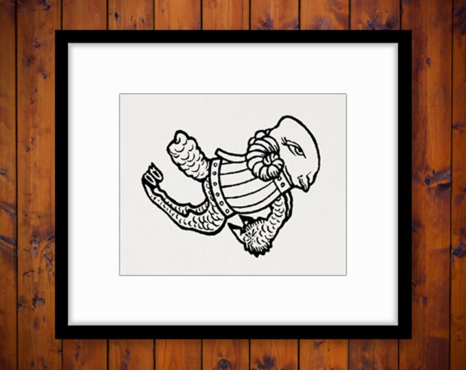 Digital Printable Alice in Wonderland Ram Graphic Goat Image Ram Download Antique Clip Art for Transfers Printing etc HQ 300dpi No.4717