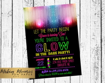 Glow in the dark invitation, glow invite, glow invitation, Disco Ball- Just Dance - Dance Party- TWeen- Diva Birthday Printable Invitation