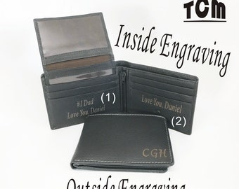 Boyfriend Gift-Personalized Engraved Genuine Leather Custom Bifold Brown Wallet - Free engraving With Gift Box