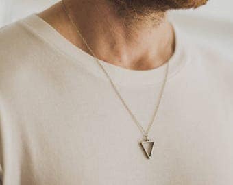 Triangle necklace for men, groomsmen gift, men's necklace with a silver triangle pendant, silver chain, gift for him, geometric necklace