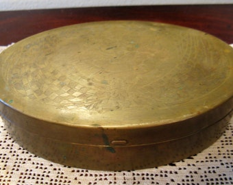 Vintage 1930s Brass Oval Candy Tin, Samoset Chocolate Co., Boston, Hinged Top