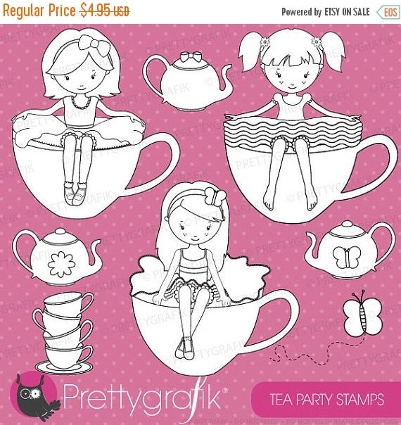 80% OFF SALE tea girls digital stamp commercial use, vector graphics, digital stamp, digital images - DS515 Il_570xn