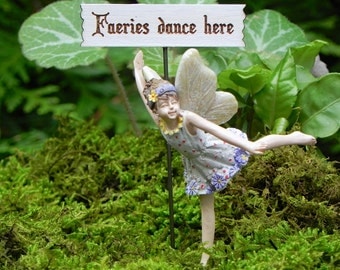 Dancing Fairy accessories, fairy figurine, supply for miniature garden terrarium, cake topper, handmade sign faeries dance here! cake topper