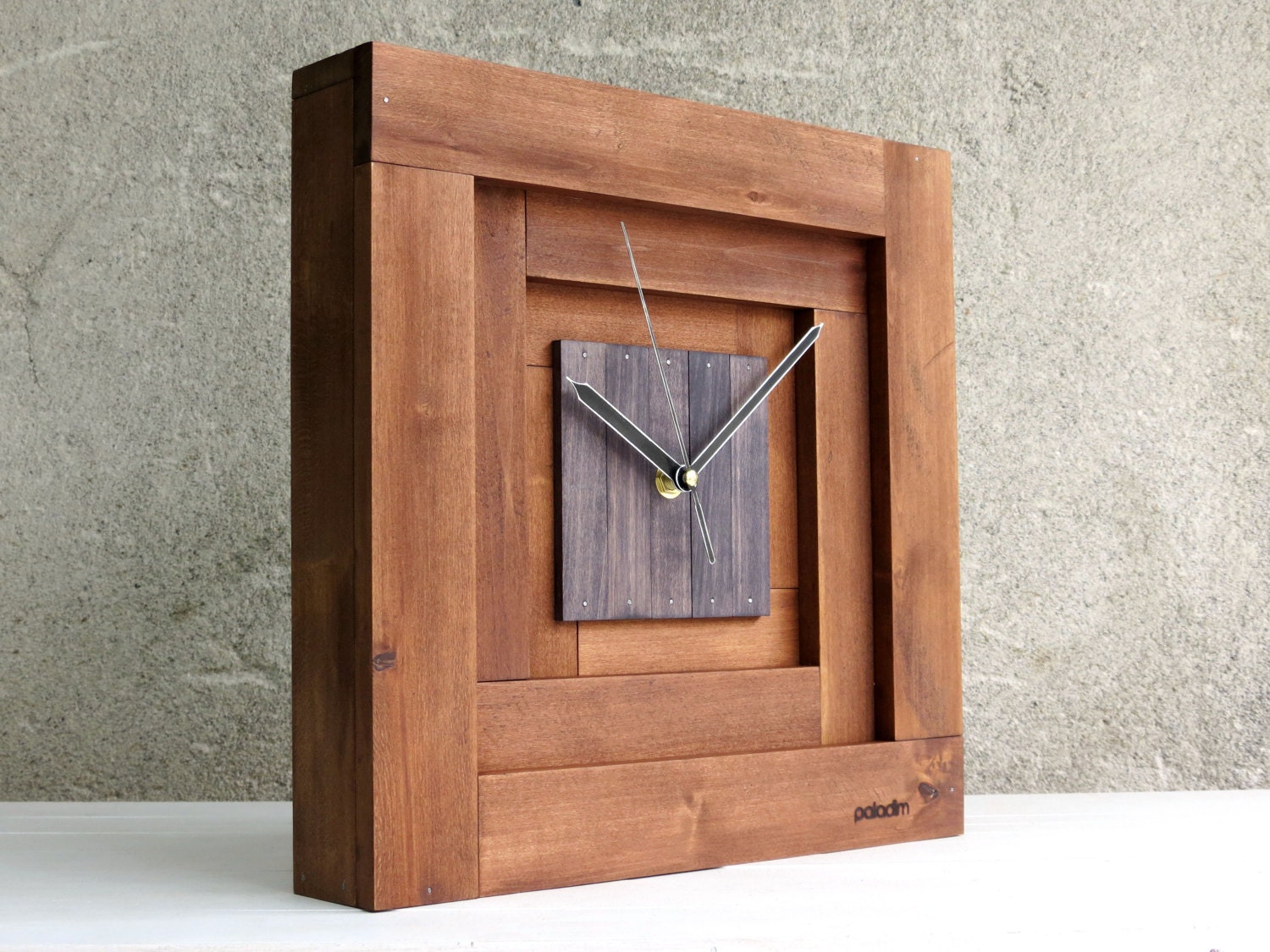 Brown Wall Clock Large Wall Clock Square Clock Wooden