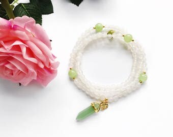 108 Mala Necklace,Healing stones,Yoga gift,Buddhist Jewelry, Yoga necklace, Healing Mala,Buddhist,White Mala,108 Mala,Japa,Prayer beads,NMWJ