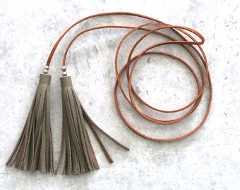 Long Tassel Necklace, Leather Wrap Necklace, Leather Lariat Jewellery, Gift for Her