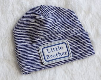 Newborn Hospital Hat. Little Brother Hospital Beanie. Blue Newborn Hat. Personalized Newborn Hat.