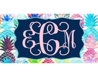 Personalized License Plate, Monogrammed License Plate, Auto Tag, Car Tag, Monogram, Lime, Aqua, Pink, Pineapple