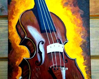 Clearance Sale! Painting of a fiddle or violin by Pamela Henry music instrument brown yellows rust bluegrass musician gift