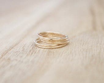 Ultra thin hammered gold stacking rings, gold rings, stacking rings, set of 5, gold stackers, gold fill rings, thin gold ring