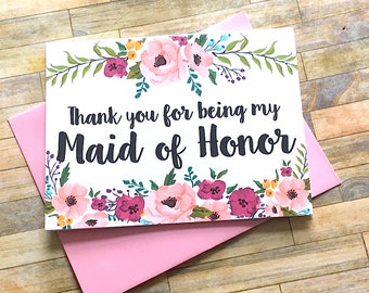 Maid of Honor Thank You Card, Thank You For Being My Maid of Honor, Wedding Thank You, Thank You Maid of Honor, Bridesmaid Card - MULBERRY